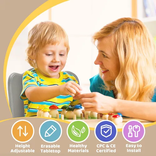 Vista 2 de FUNLIO Juego de mesa y 2 sillas para niños, juego de mesa y sillas para niños de 3 a 8 años, fácil de limpiar, mesa de artes y manualidades