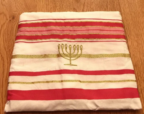 Vista 2 de Bata Mesiánica Judío Rosa y Oro Tallit Chal de oración Tamaño 57-180 Cm, Blanco, Blanco