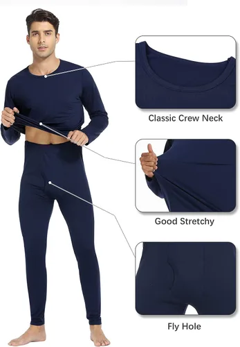 Vista 3 de URATOT Conjunto de 2 ropa interior térmica para hombre, con forro polar, ropa interior térmica suave, largo Johns parte superior inferior