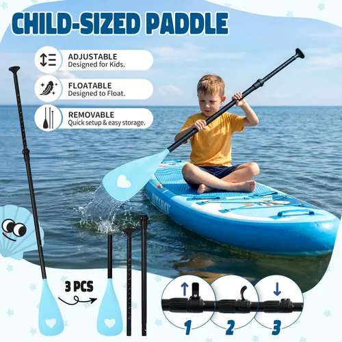 Vista 5 de Tabla de remo para niños con accesorios de SUP, tabla de remo para niños duradera, ligera y estable, cubierta antideslizante ancha, tablas de remo