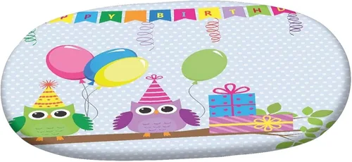 Vista 3 de XISUNYA Mantel ovalado ajustable para patio, decoración de cumpleaños, de poliéster, con bordes elásticos, diseño de búhos de dibujos animados