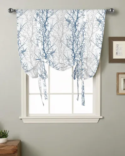 Vista 8 de Cenefa de amarre gris y rojo para cocina, sala de estar, cenefa de rama de árbol para ventanas, cenefa ajustable para ventana, bolsillo para barra