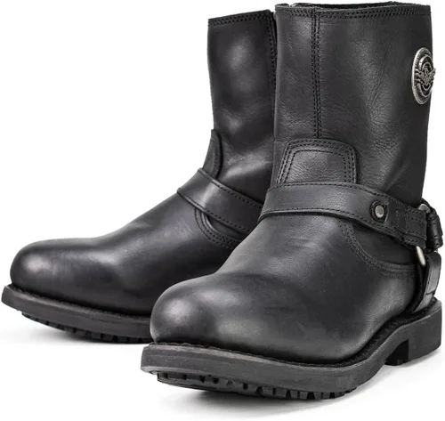Vista 4 de Milwaukee Leather MBM9042 - Botas de motocicleta con arnés corto de cuero Ruf negro para hombre con cremallera