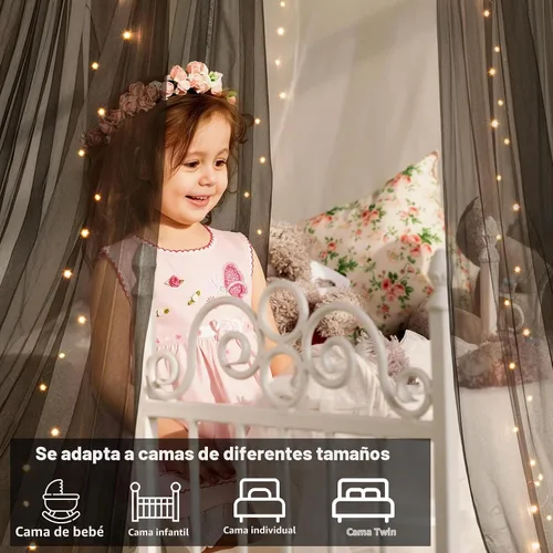 Vista 5 de Toldo de cama con luces, toldo de cama para niñas princesa con estrella Negro