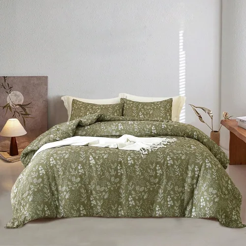 Vista 47 de EAVD Elegante funda de edredón floral pequeña, tamaño individual, suave, 100% algodón, con estampado floral pequeño, con 2 fundas de almohada
