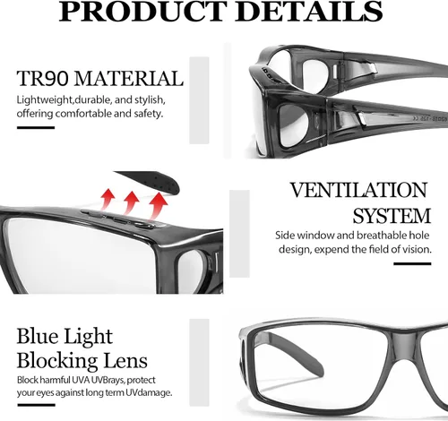 Vista 4 de LVIOE Fit Over Blue Light Blocking Glasses and Computer Eyewear- Wear Over Prescription Glasses/Reading Glasses/RX Glasses