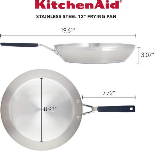 Vista 2 de KitchenAid - Sartén de acero inoxidable para inducción, 12 pulgadas, acero inoxidable cepillado