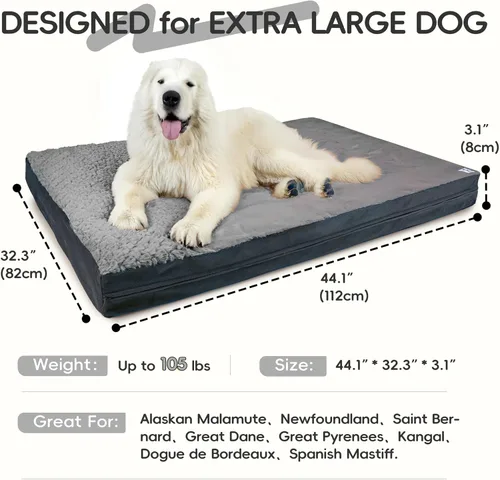 Vista 5 de Cama ortopédica reversible impermeable para perros, extragrande, funda lavable, espuma para caja de huevos, tamaño estándar para perros de hasta 105