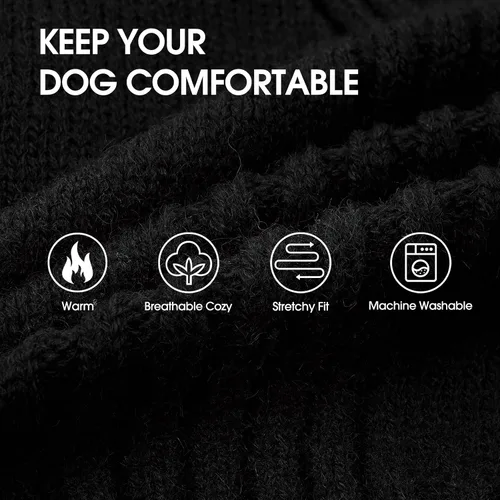 Vista 2 de IECOii Suéter de perro salchicha de cuello alto para perros pequeños, medianos y hembras, elástico y transpirable, abrigo de punto cálido, para Negro