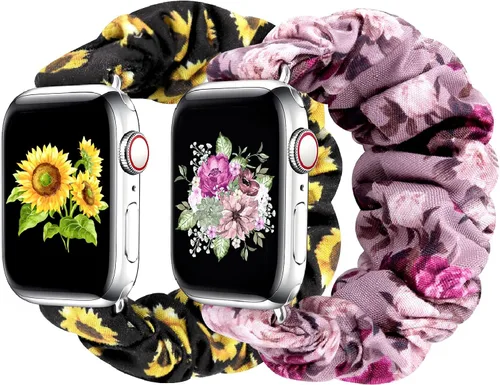 Vista 31 de Greatfine - Correa elástica para reloj Apple Watch Scrunchie de 38mm 40mm 42mm 44mm, correa elástica suave, con iWatch Series 6 SE 5 4 3 2 1, S L