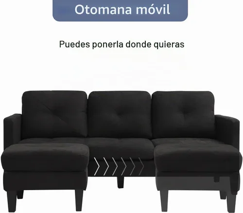 Vista 7 de Grepatio Sofá modular convertible, sofá en forma de L con tela de lino moderna para espacio pequeño (negro)