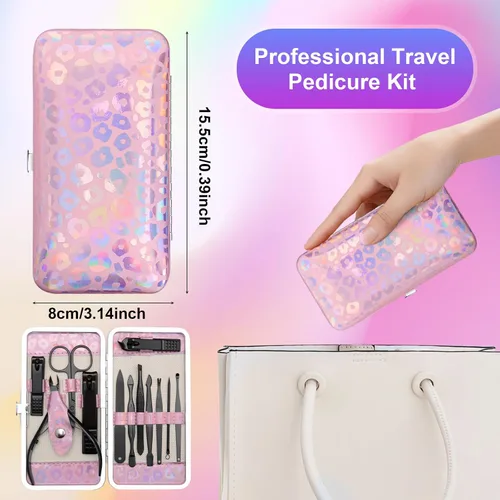 Vista 6 de CGBE Juego de cortaúñas, 12 piezas de acero inoxidable para hombres, juego de manicura y pedicura para regalos para hombres, color negro