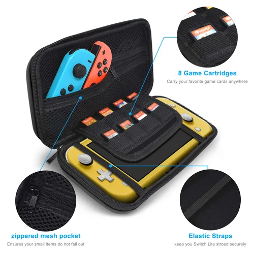 Vista 3 de Funda de transporte Plus TPU y protector de pantalla compatible con Nintendo Switch Lite, kit de accesorios 4 en 1, funda portátil de viaje viene