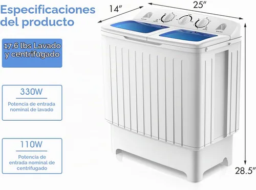 Vista 6 de LDAILY Lavadora portátil, lavadora compacta de 20 libras con bomba de drenaje y limpieza profunda, mini combo de lavado de lavandería para Blanco