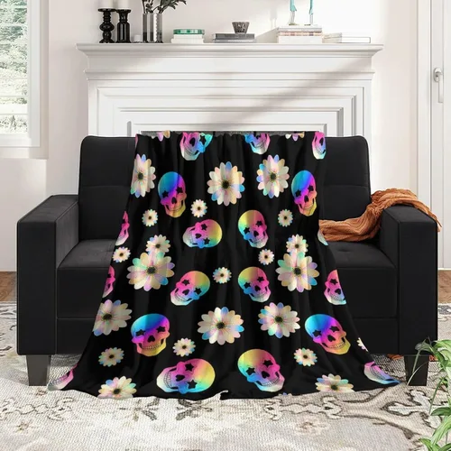 Vista 3 de Manta cómoda para cama, sofá, compatible con flores de calavera de azúcar, mantas y mantas de franela ligeras, mantas de microfibra mullidas