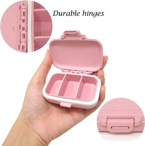 Vista 3 de Honbay Caja organizadora de vitaminas, pastillero de viaje portátil, saludable, ecológico, paja de trigo pequeña (rosa cereza)