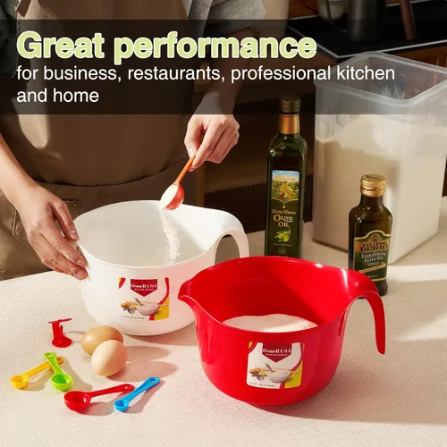 Vista 4 de 9 piezas tazones grandes para mezclar con asas, 3.6 qt - Tazones de plástico anidables para cocina, tazones ligeros para masa, fáciles de limpiar