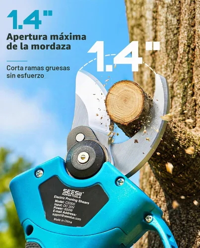 Vista 3 de SEESII Tijeras de podar eléctricas, podadora inalámbrica de corte de 1.4 Azul cielo