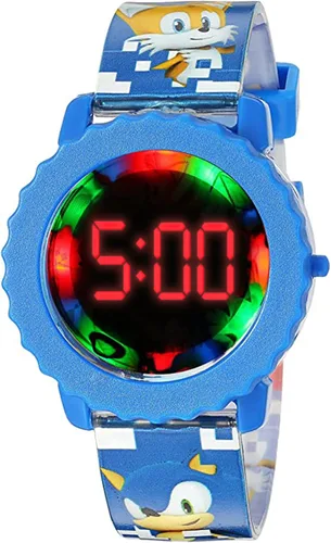 Vista 5 de Reloj digital para niños de Sonic The Hedgehog – Pantalla LED intermitente, hora fácil de leer, correa ajustable y diseño de personajes de Sonic