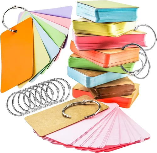 Vista 8 de 300 tarjetas flash de 2 x 3 pulgadas con anillo, tarjetas portátiles en blanco, mini tarjetas flash en blanco, bloc de notas coloridas de 2 x 3