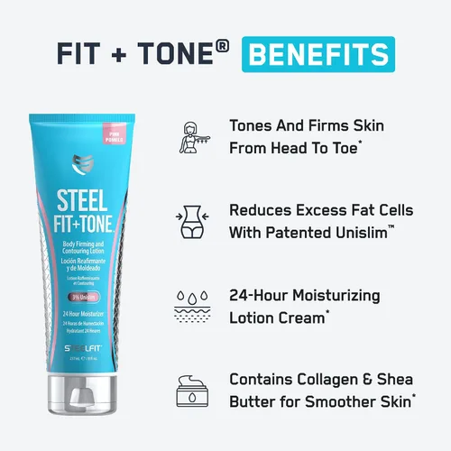 Vista 2 de SteelFit Loción corporal reafirmante - Crema para contornear y tensar la piel para el cuerpo - Removedor de celulitis firme y tonificante
