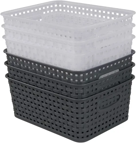 Vista 7 de Paquete de 6 cestas pequeñas de tejido, cesta de plástico para almacenamiento