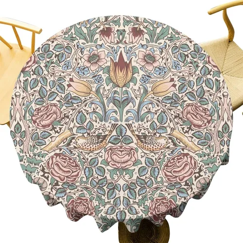Vista 181 de Mantel Floral Retro de Pájaros, Diseño Original Bohemio William Morris Estampado Cubierta de Mesa para Hogar Picnic Fiesta Comedor Cocina William
