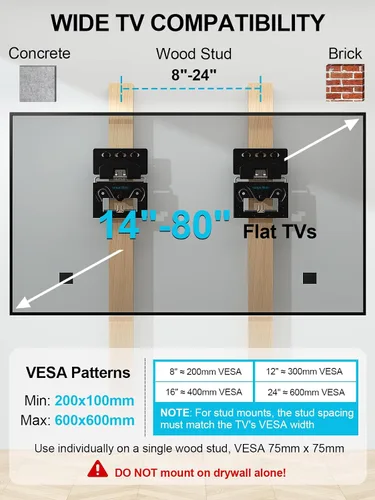Vista 7 de Soporte de pared para TV ultradelgado compatible con televisores planos y con marco de 14"-80", perfil bajo de 0.3" de micro-espacio, aspecto