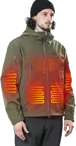 Vista 7 de DEWBU Chaqueta de hombre con calefacción eléctrica para invierno y con batería de 12 V, abrigo con revestimiento suave para exteriores Negro