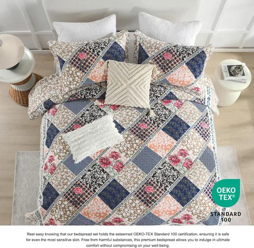 Vista 4 de DDUOXIN Colcha floral tamaño King de 120 x 120 pulgadas, 100% algodón, reversible, de gran tamaño, con 2 fundas de almohada, colchas de granja
