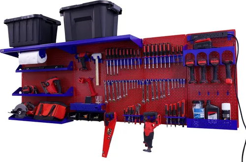Vista 12 de OmniWall Weekend Warrior Ultimate Tool Kit - Sistema de Almacenamiento de Pared de Tablero de Clavos de Metal de 96" x 32" Negro/Naranja