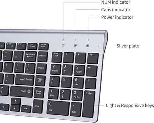 Vista 4 de FENIFOX Teclado y mouse inalámbricos, USB 2.4 GHz, silencioso, silencioso, perfil bajo, compacto, tamaño completo, plano, delgado, portátil