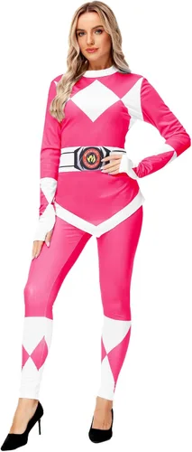 Vista 6 de AOBUTE Womens Rangers Costume 2 Piece Clothing Set Halloween Superhero Cosplay Shirt and Leggings