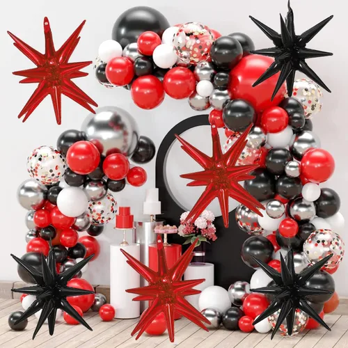 Vista 5 de 6 globos de papel de aluminio con forma de estrella, de una sola pieza, globo de estrella de 14 puntas 4D, cono Starburst, Mylar de 22 pulgadas