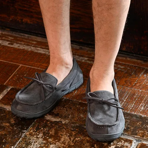 Vista 5 de LazyStep Pantuflas tipo mocasín de microgamuza para hombre, para interiores y exteriores, con espuma viscoelástica cómoda