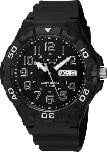 Vista 9 de Casio MRW200H Series Men's Analog Watch Sporty Design 100 Meter Water Resistance Date Display Rotary Bezel Regular Time Keeping