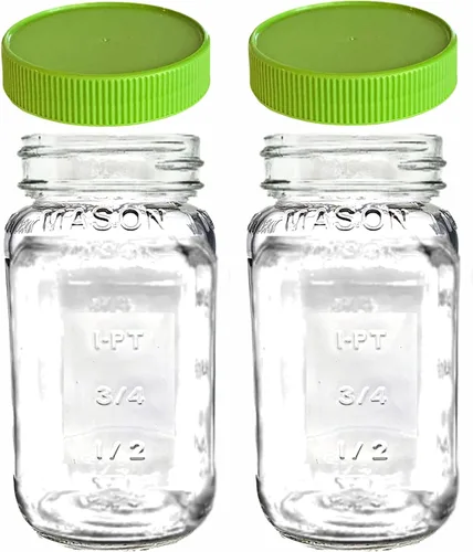 Vista 5 de Jarming Collections Mason Jars - Tarros de vidrio con tapas de plástico, juego de 2, tarros Mason de 24 onzas, tapas negras