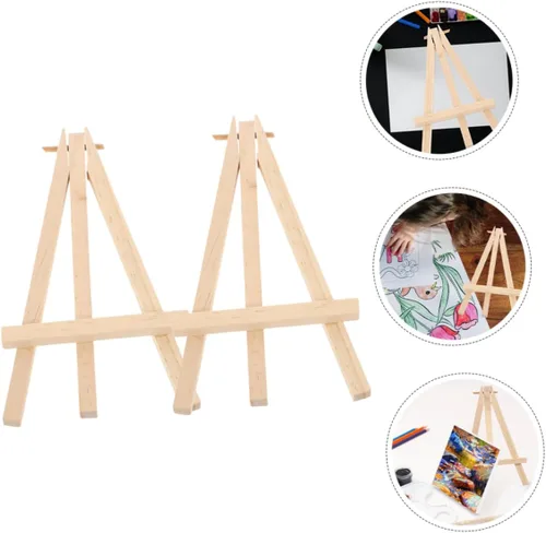 Vista 2 de 2 mini caballete de madera para exhibir trípodes plegables para tarjetas, fotos, coleccionables, caballete de mesa para clases de arte