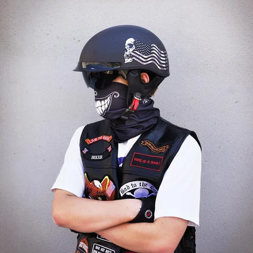 Vista 2 de VCOROS - Cascos de cara abierta de fibra de carbono estilo retro para motocicleta, cascos de media cara para hombres y mujeres, para moto, crucero