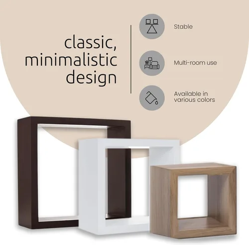 Vista 5 de Kiera Grace Juego de tres estantes flotantes cuadrados de madera de diseño rústico y atemporal Cubbi para el hogar, habitación y oficina, 5, 7 y 9