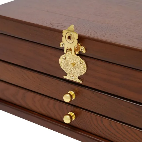 Vista 5 de Wooden Jewelry Box for Women 3-Tier Jewelry Organizer Box Dark Brown