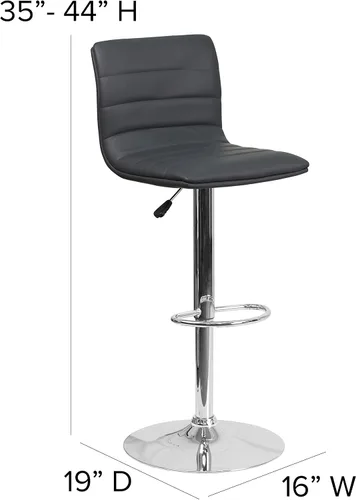 Vista 2 de Flash Funiture silla de bar ajustable con base cromada, Vinilo, Gris