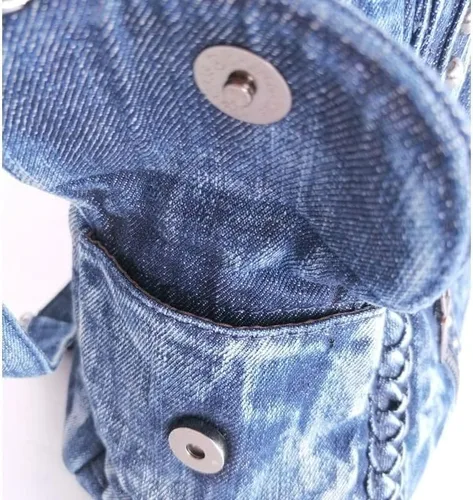 Vista 5 de Bolso Hobo de mezclilla para mujer, bolsos de mezclilla, bolso de hombro, remache tejido vintage, bolso de mano casual, bolso cruzado, Azul