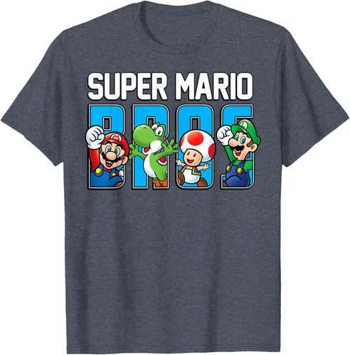 Vista 76 de Super Mario Bros Characters Letter Fill Graphic T-Shirt Camiseta, Negro