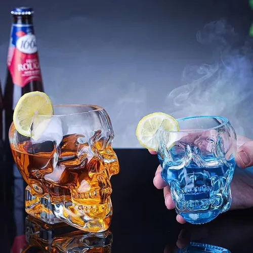 Vista 4 de Tvoip 2 vasos para cocina y comedor, vasos de estilo antiguo, vaso de calavera para servir bebidas mixtas de whisky escocés (2)