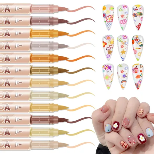 Vista 10 de IONSGAKO Juego de bolígrafos de arte de uñas de 12 colores, bolígrafos de esmalte de uñas, bolígrafo de dibujo de arte de uñas, secado rápido