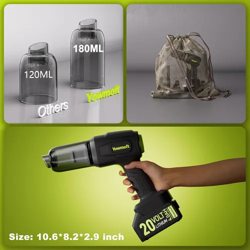 Vista 4 de Aspiradora de mano inalámbrica para automóvil con succión fuerte de 21000Pa, kit de aspiradora portátil inalámbrica y soplador 3 en 1 con motor sin