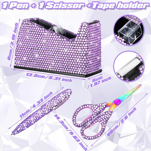 Vista 3 de Yunlly Juego de 6 artículos de papelería de oficina con brillantes accesorios de oficina, incluye bolígrafo, grapadora, removedor de grapas, 1000