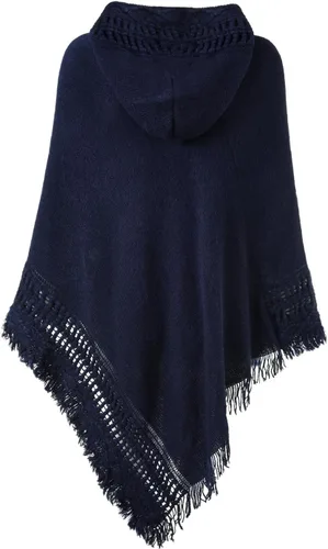 Vista 2 de Capa con capucha Ferand, con flequillo en el dobladillo, patrones de ganchillo para tejer poncho, para mujer.
