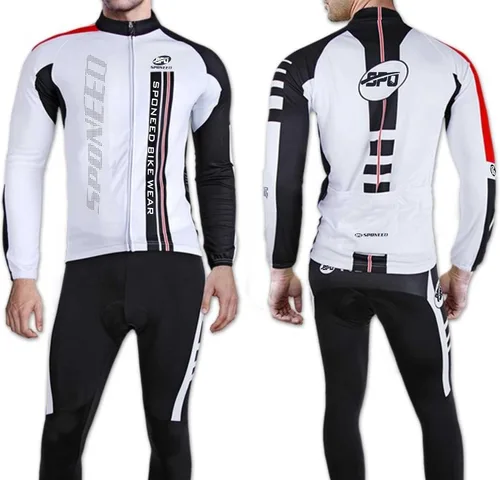 Vista 5 de sponeed Ropa de ciclismo para hombre, manga larga, para bicicleta de montaña, camiseta de bicicleta de carretera, pantalones acolchados, trajes